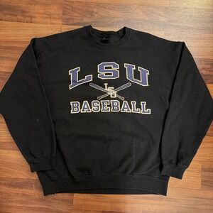 LSU Tigers Baseball Sweatshirt Black Gildan Softstyle Size Large